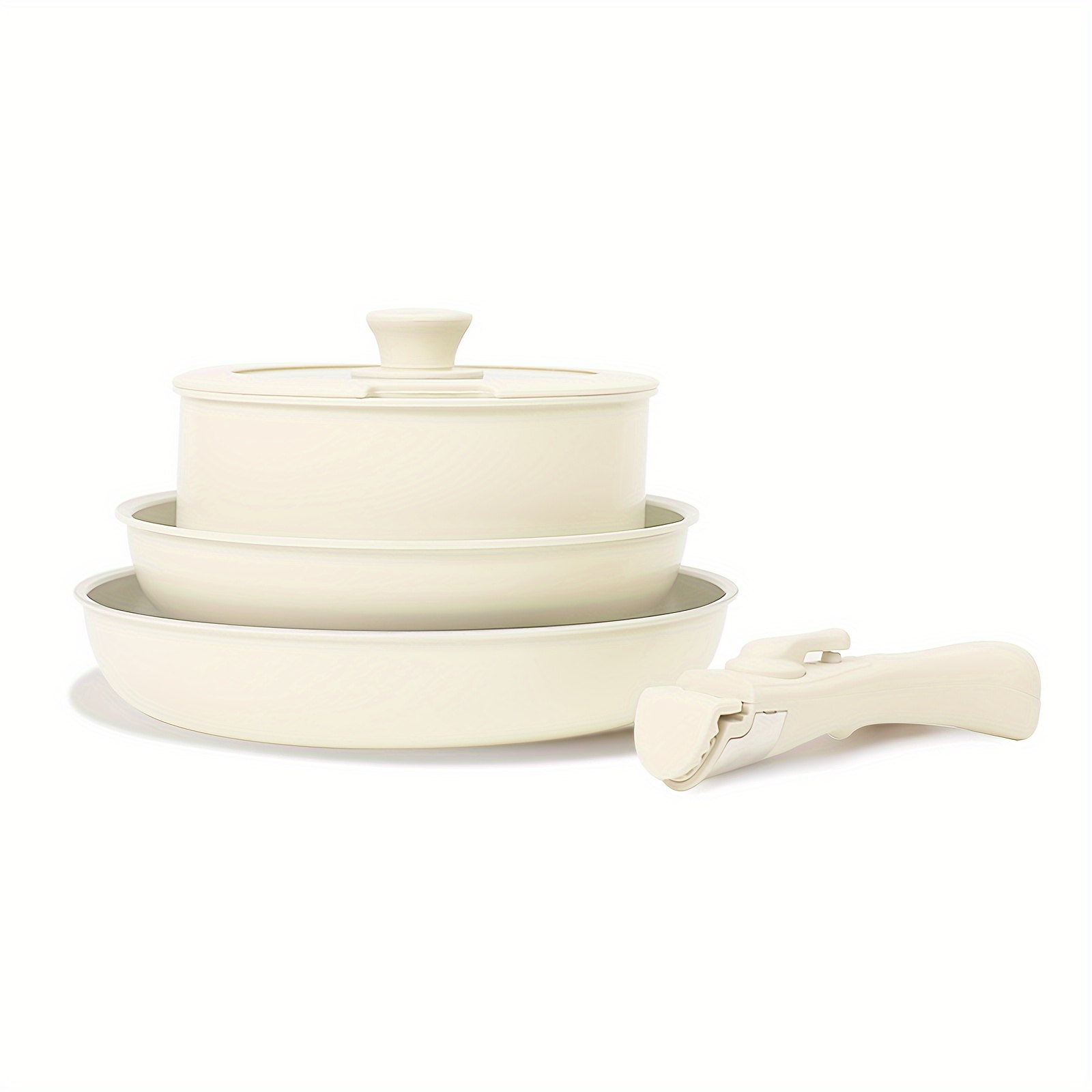 5pcs Ceramic Nonstick Kitchen Pots and Pans Set Cookware Sets with Detachable Handle, Cooking Sets, Rv Cookware, Induction/ Dishwasher/ Oven Safe, with Frying Pans & Saucepans, Beige | Today's Deals