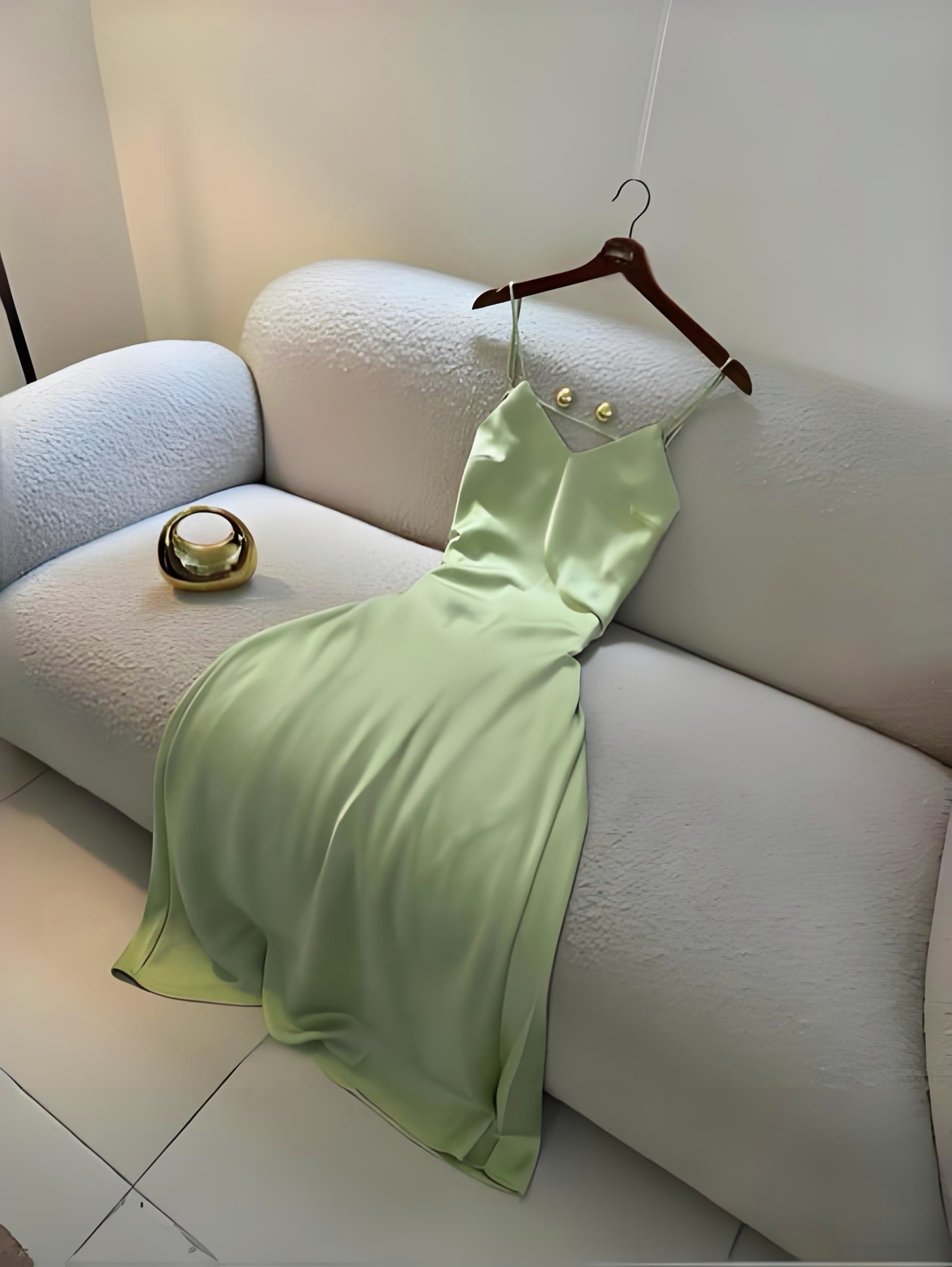 slim fit dress slacks Viktor&Rolf Light Green Pussy Bow Circle Silk Long Dress main image 1