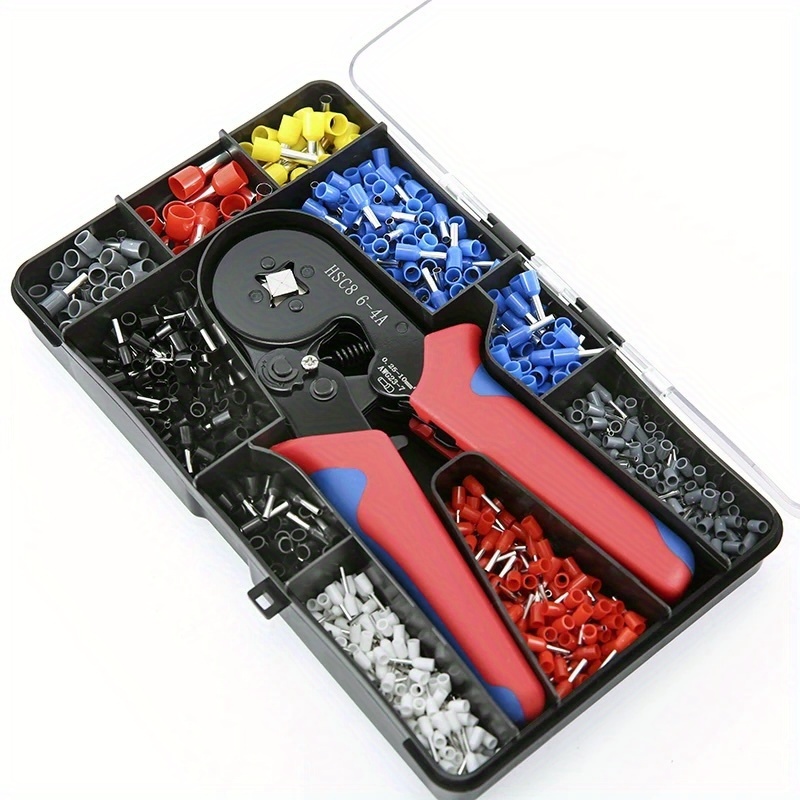 TEMU Kit d'outil de sertissage de cosses HSC8 6-4A, pince à sertir cosses de fil AWG 23-7 avec 1200 connecteurs de cosses, bornes de fil, pince à