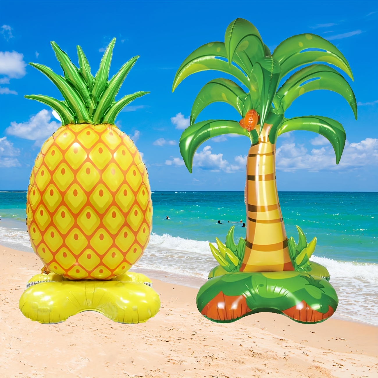 Image of 2pcs, Foil Balloons, 60-inch Large Base Pineapple And Large Base Coconut Tree, Decorative Balloons, Wonderful Holiday Gifts, Holiday Event Site Decorations, Home Office Placement