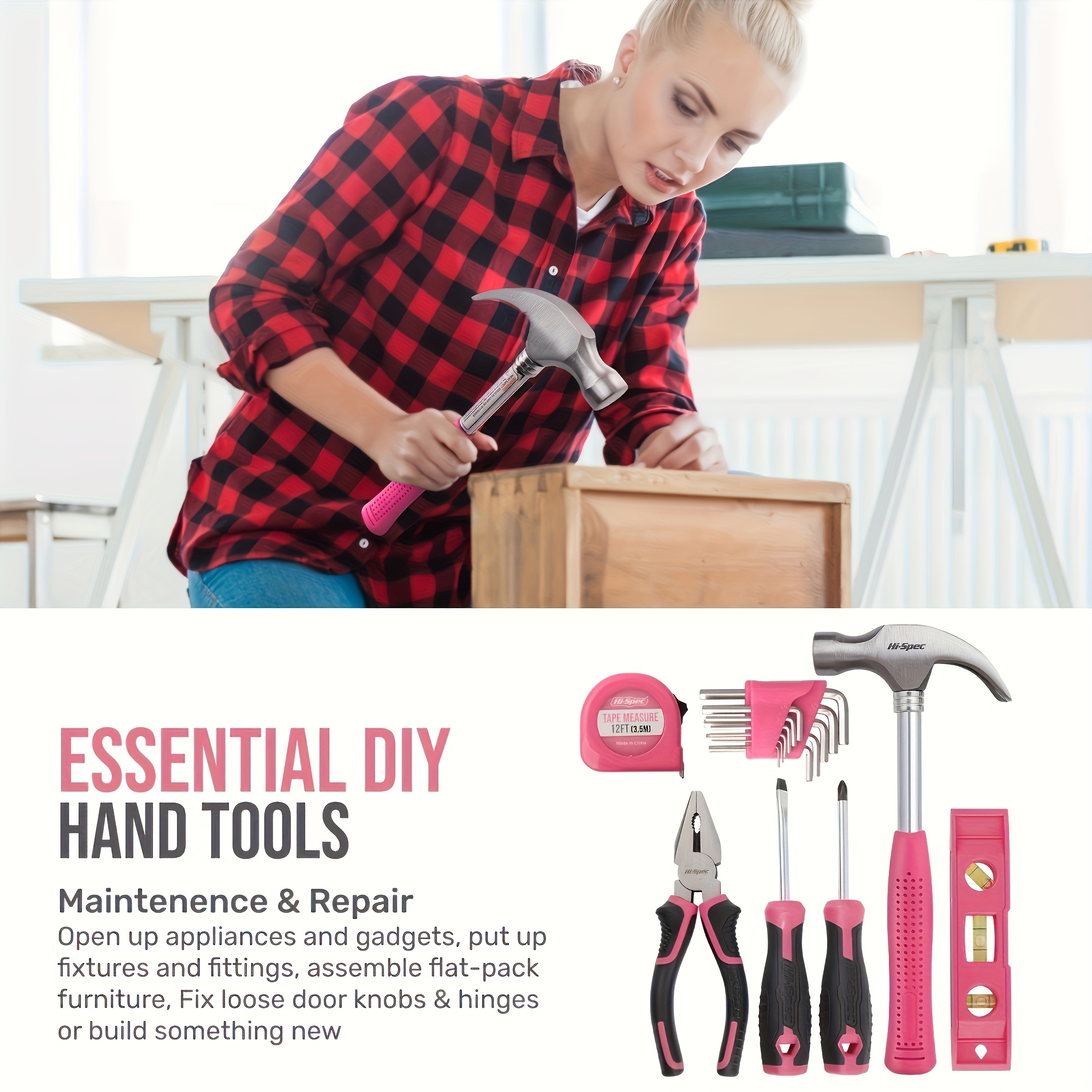 pink screwdriver 58in1 rechargeable electric screwdriver set 8v household electric drill pink multifunctional toolbox power tool sending mom girlfriend and gifts Product details 3