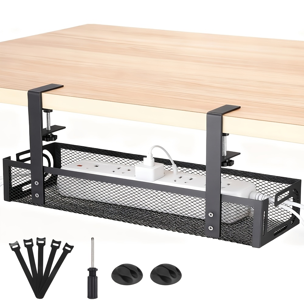 Image of Cable Channel Desk, No Drilling Required, 39cm Cable Management Under Desk, Office Cable Organizer, Black Under Desk Cable Management Tray, Cable Basket For Management