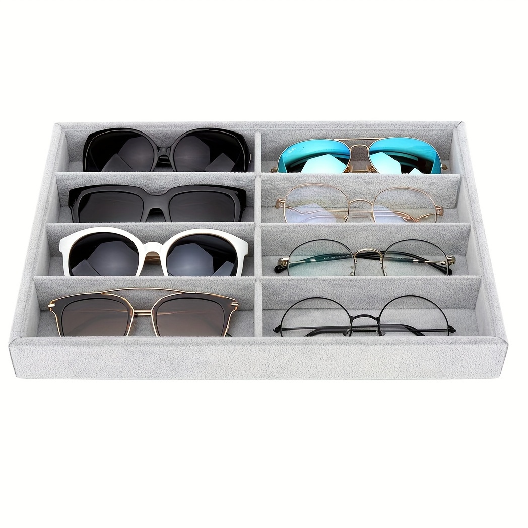 

1pc Gray Glasses Organizer, Jewelry Storage Tray, 8-grid Velvet Watch Storage Tray, Stackable Jewelry Display Storage Box