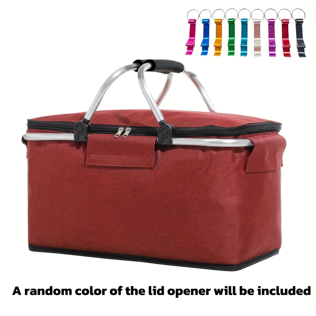 Portable Large-capacity Folding Insulated Basket With A Random Color Bottle Opener, -keeping Ice Pack Handbag, Suitable For Carnivals, Outdoor Activities, Travel And Camping, Non-food Contact