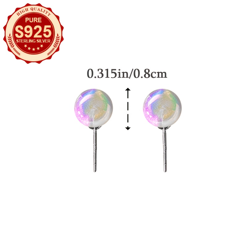 S925 Silver Iridescent Resin Spherical Stud Earrings