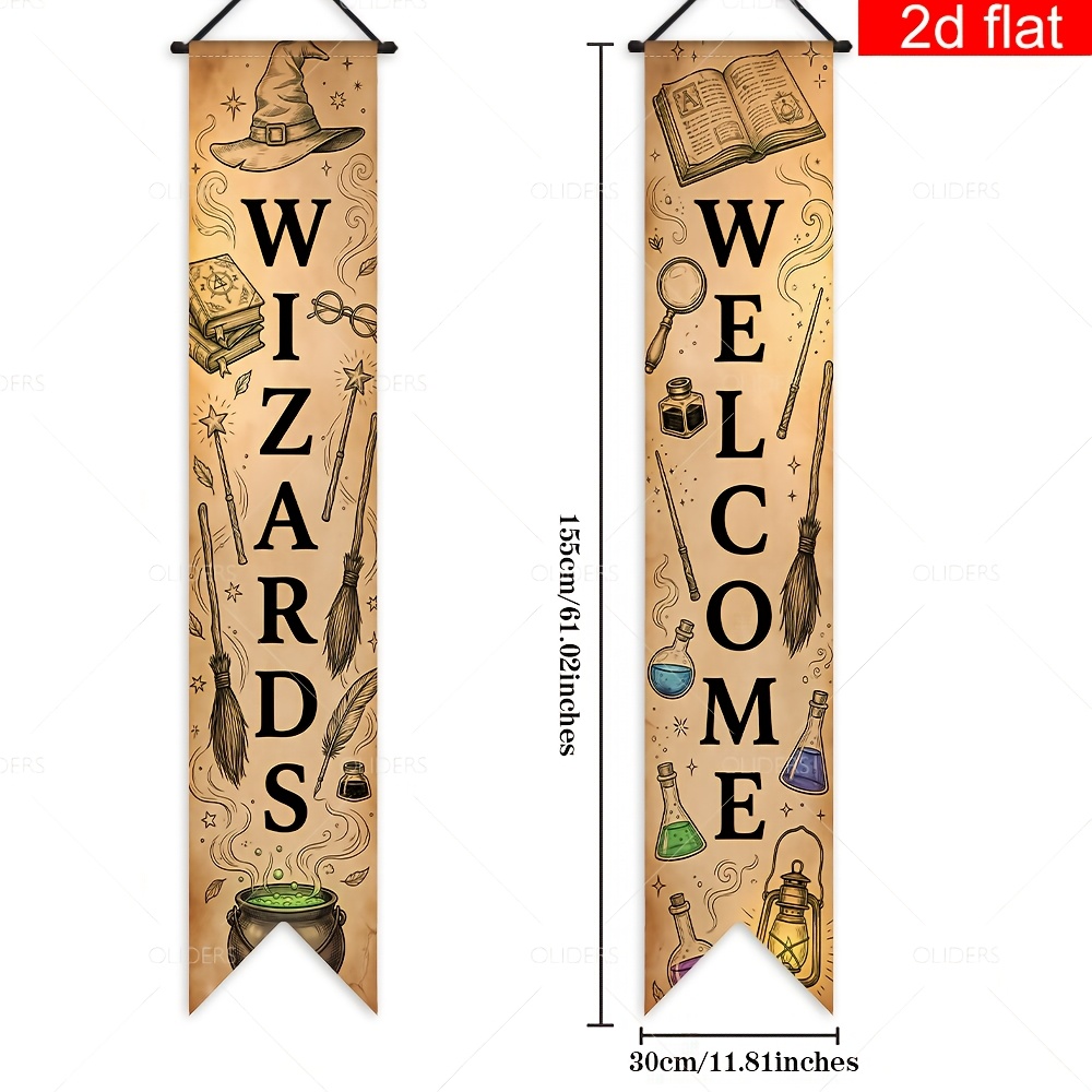 TEMU 2D Flat, 2D Flat - 2D Flat Banner, 2 Stück, für Harry Potter " Welcome" Themen-Schild für die Veranda, Party-Banner, Retro-Handgemalter Stil,