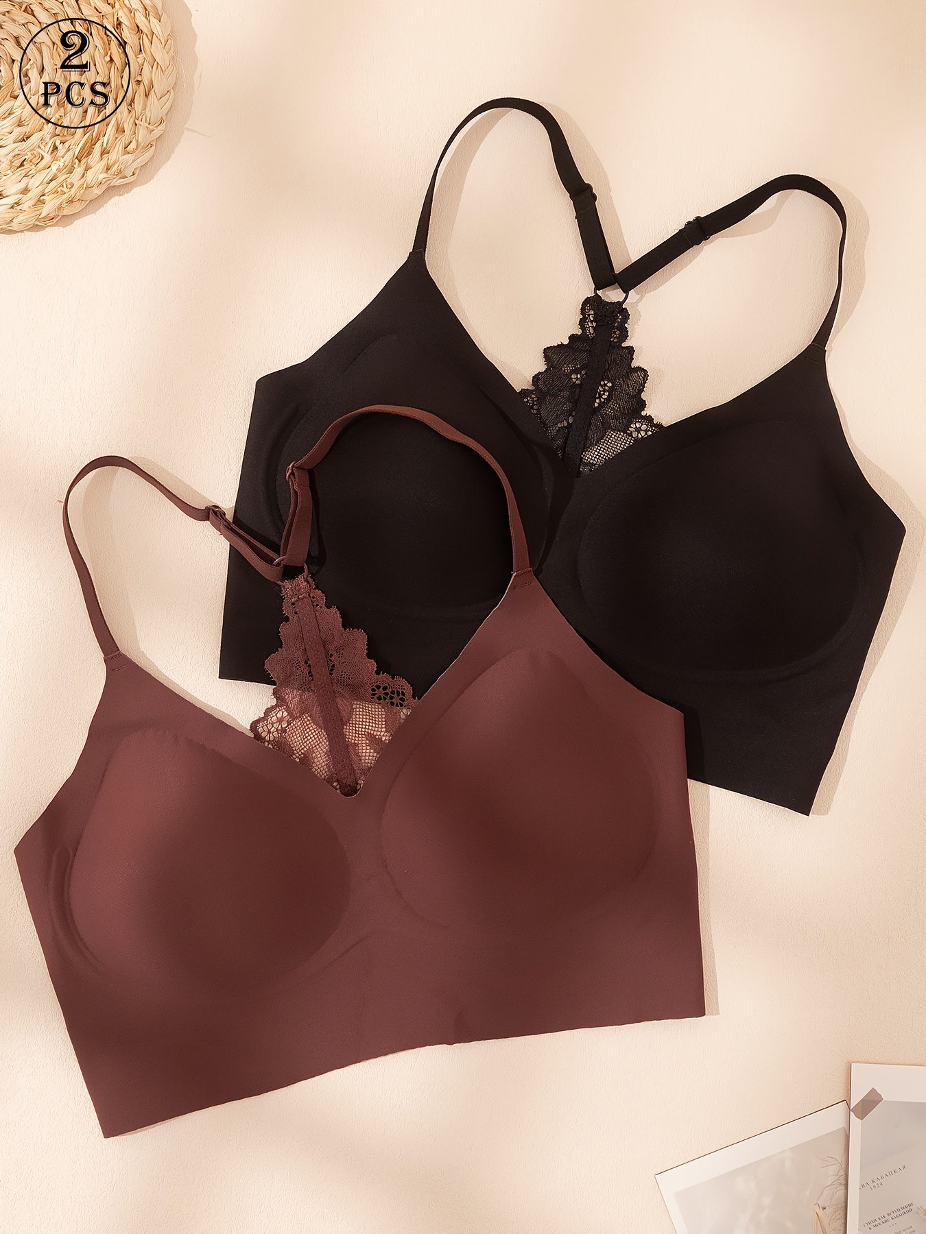 Two-Piece Set of Solid Color Bras in Multiple Colors