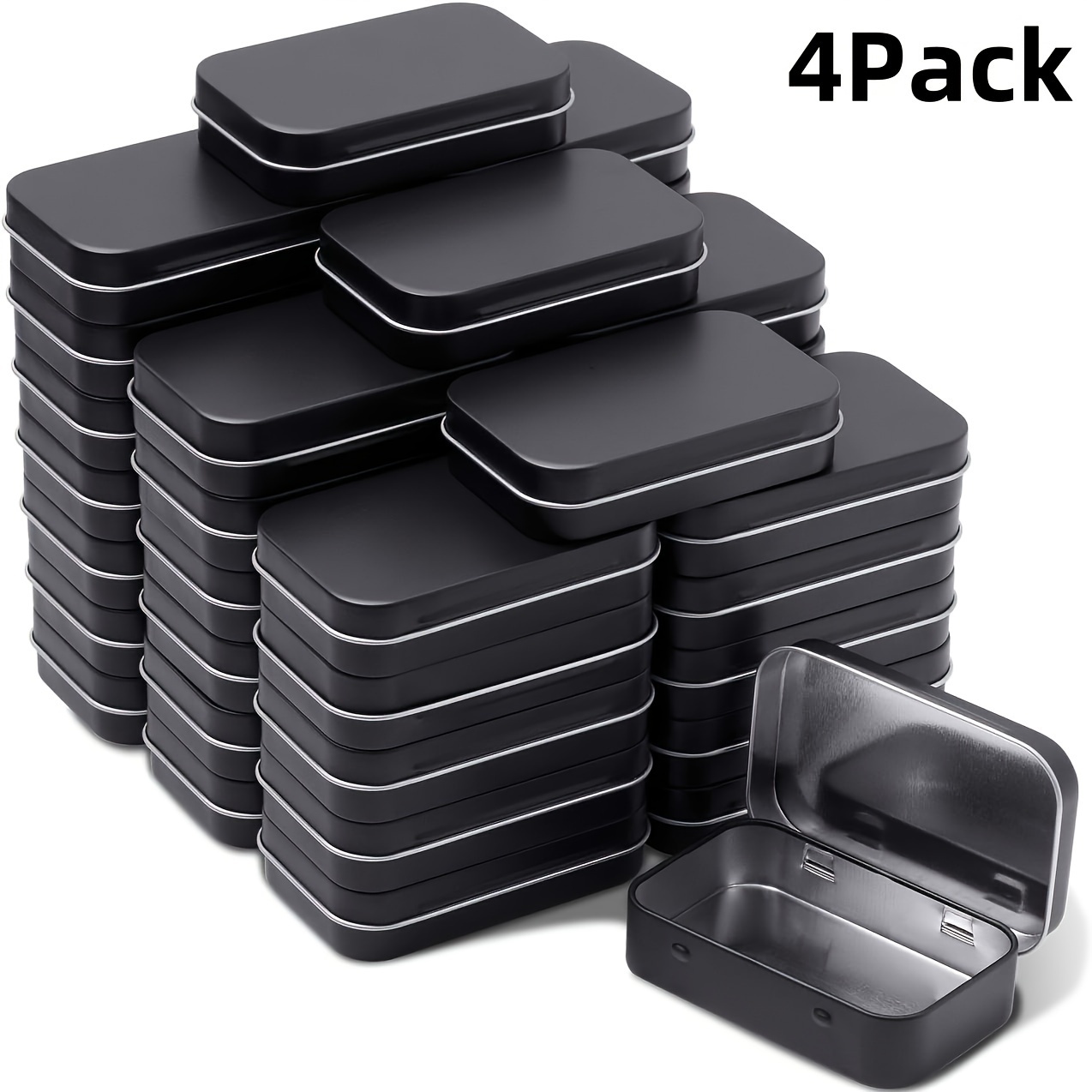 Image of 4-pack Black Aluminum Hinged Tins - Multipurpose Miniature Storage Containers With Lids For Jewelry, Crafts & Small Items Organizer