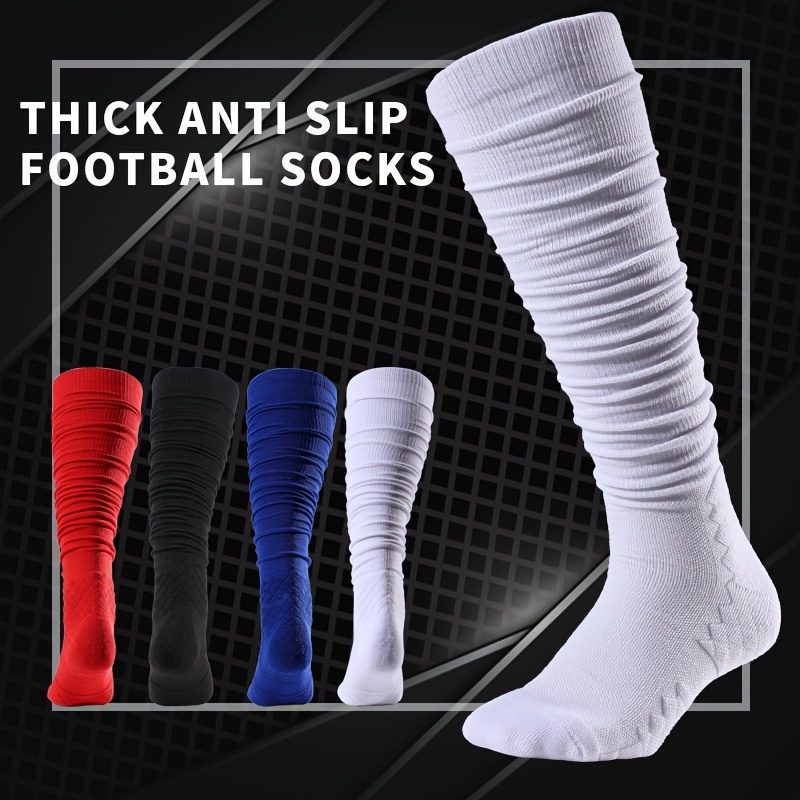 

Men's High-performance Football Socks - Anti-slip Cushioned Sport Crew Socks, Polyester With Spandex And Cotton, Solid Color, Machine Washable