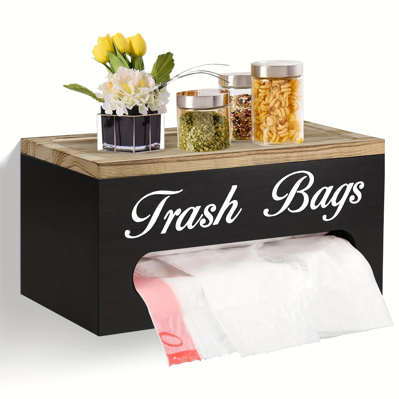 

Trash Bag Lid, Wood Trash Bag Dispenser Roll Mounted, Plastic Bag For Trash Bag Opening, Bag Dispenser For Countertop, , &