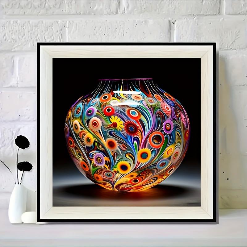 TEMU 5d Floral Vase Diy Diamond Painting Kit 20x20 Cm - Round Full Drill Acrylic Mosaic Art, Still For Wall Decor, Hallway - Creative Gift Without Frame