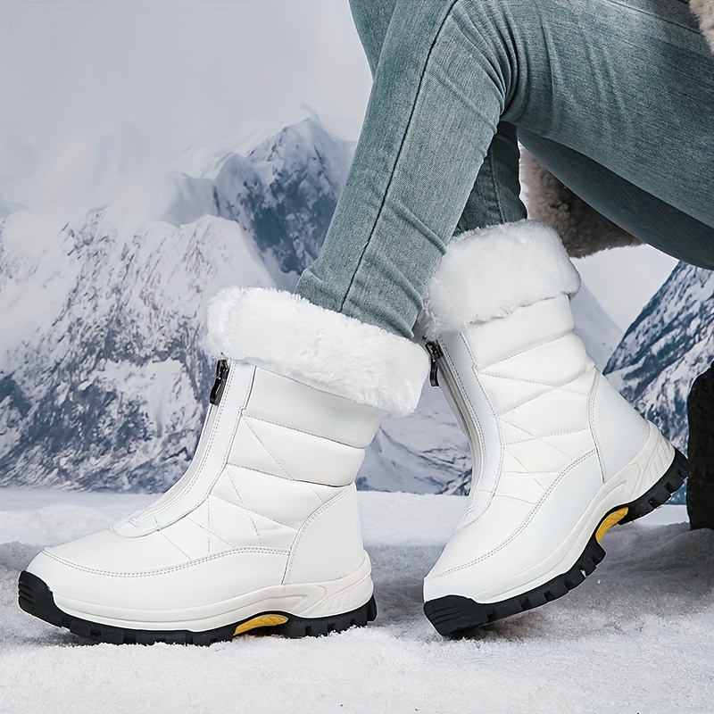 

1pr Snowypro Women's Boots, Solid Color, Flat Toe, Synthetic Upper Material, Fabric , Non-slip Sole, Fabric Insole, Thickened Warm Ankle Boots, Suitable For Outdoor And Snowy In Winter.