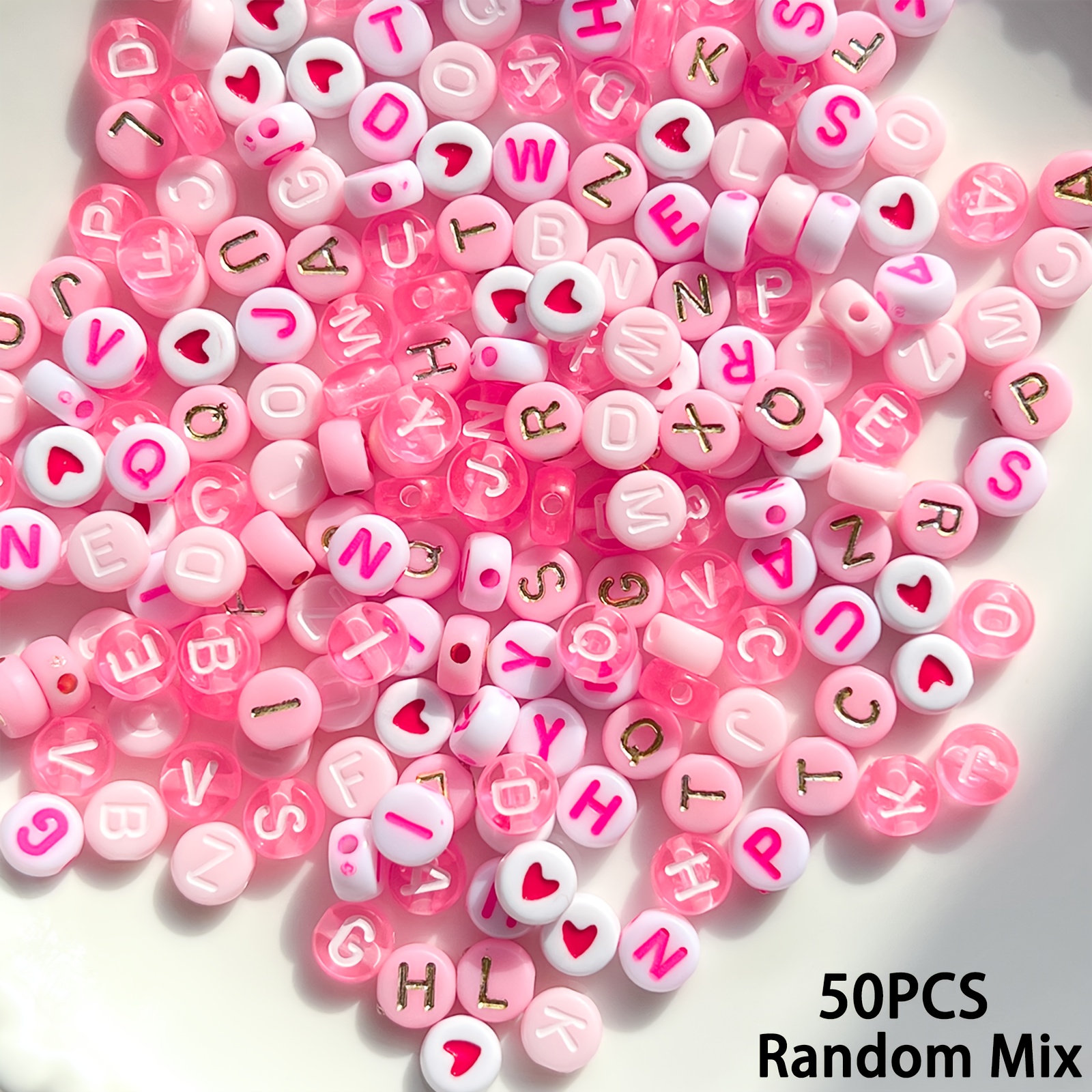 TEMU 50/100/200pz Perline Alfabeto Rosa Miste Perline 4X7Mm Perline Lettere per Braccialetti dell'Amicizia Collana Creazione di Gioielli Artigianato