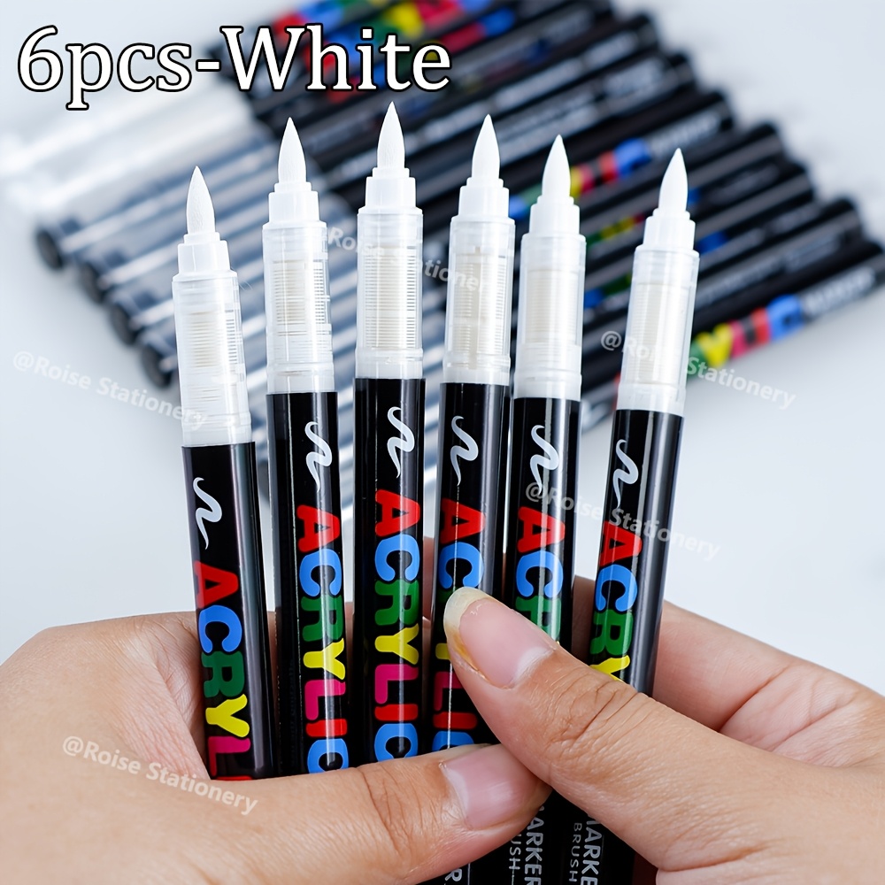 Image of 6pcs Direct Liquid Acrylic Marker Pens, Quick Drying, Black And White Golden And Silvery Calligraphy Pen, Rock Painting, Wood, Stone, Glass, Ceramic, School For Art Supplies-perfect Gift For Artists