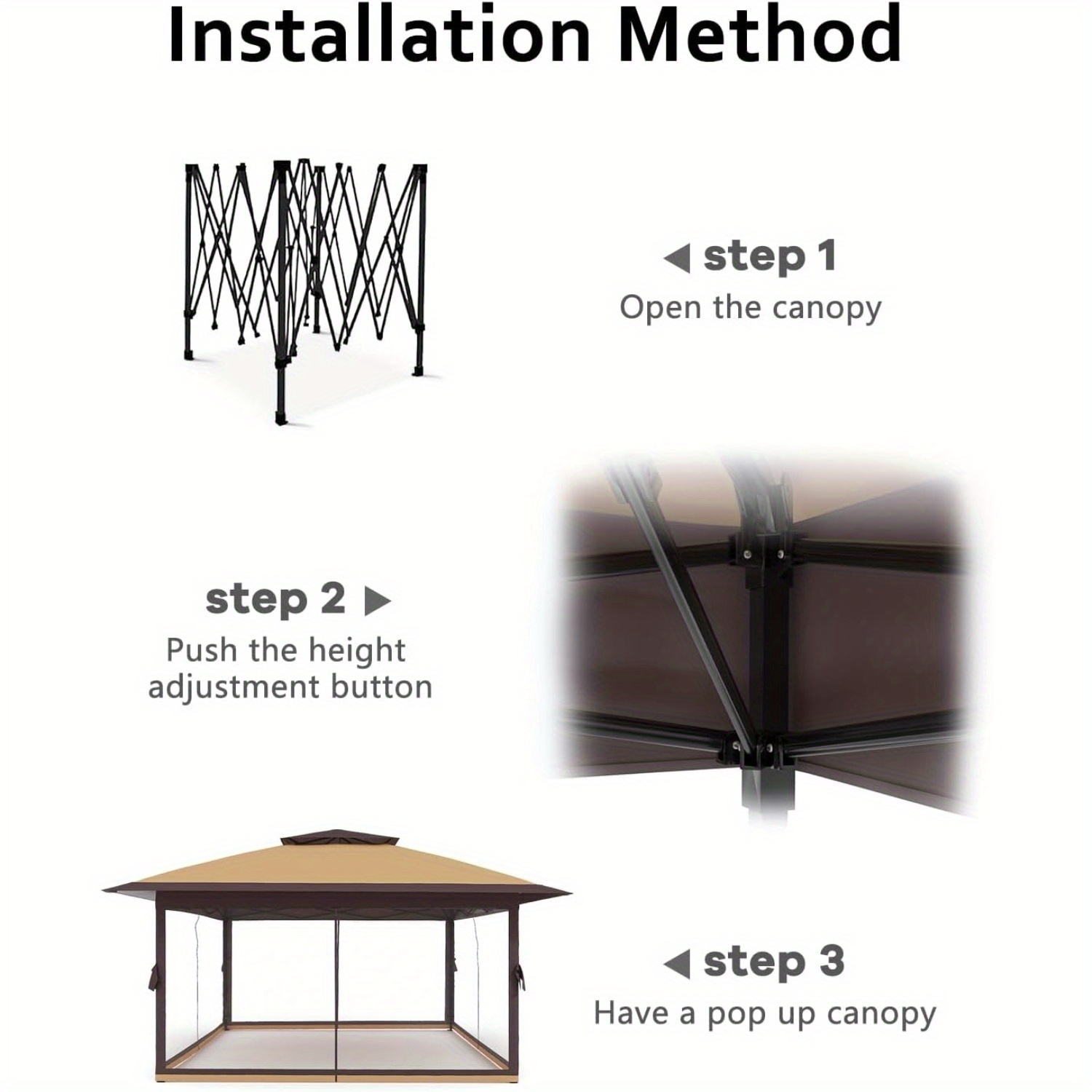 [12x12 Pop Up Gazebo] 12x12 Instant Pop Up Gazebo Canopy Tent | Netting, 4 Stanbags, Outdoor Shelter for Lawn, Garden, Backyard, Deck (Khaki + Dark Khaki)