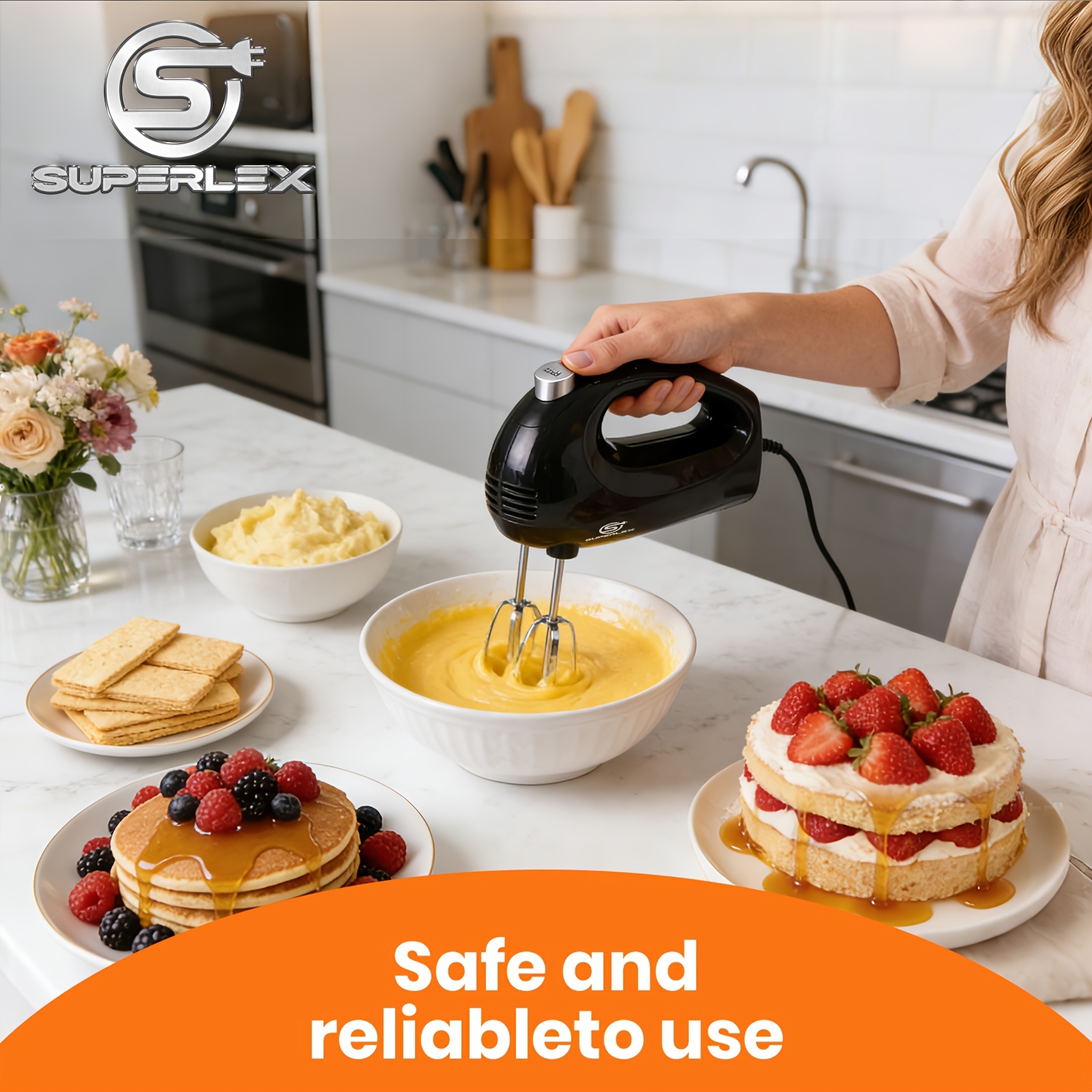 TEMU This Hand Mixer Features Settings And A 250w Motor For Efficient Mixing And Whipping. It Offers Versatile Functionality, Operates , And Is Easy