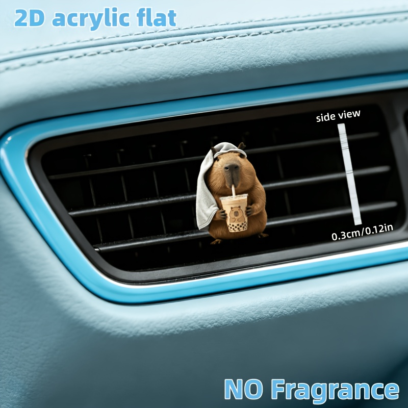 TEMU 2d Flat, 1pc Cute Capybara Drinking Milk Tea Pattern Car Vent Clip Decoration, "unscented", With Unscented Sponge Sheet, Fragrance , Acrylic