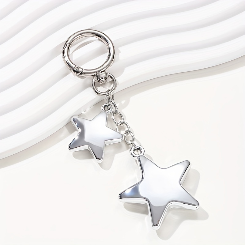 

1pc Silvery Large Five-pointed Star Small Five-pointed Star Keychain High-end Metal Car Bag Pendant Gift And Relatives Souvenir Gift