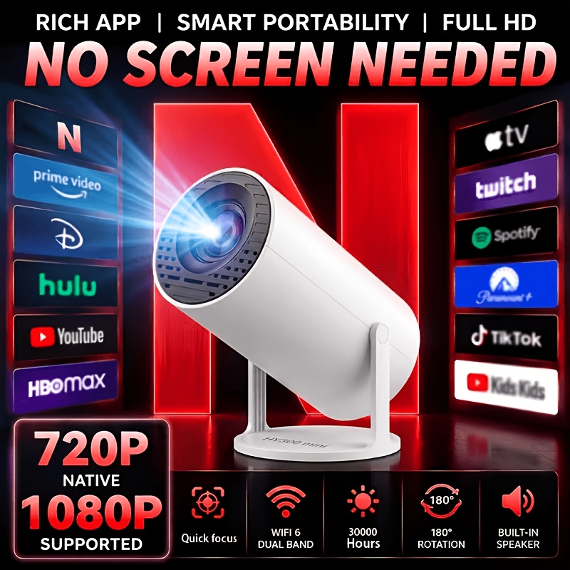 TEMU 2026 New Portable Projector, Native 720p/ Supports 1080p Projection, Hd Lens, Comes With A Remote Control. Small Home Theater, Wall Projection