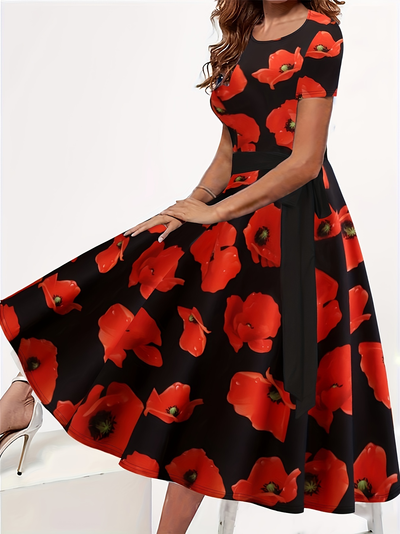Plus Size, Women's Elegant Floral Print Long Maxi Dress in Plus Size