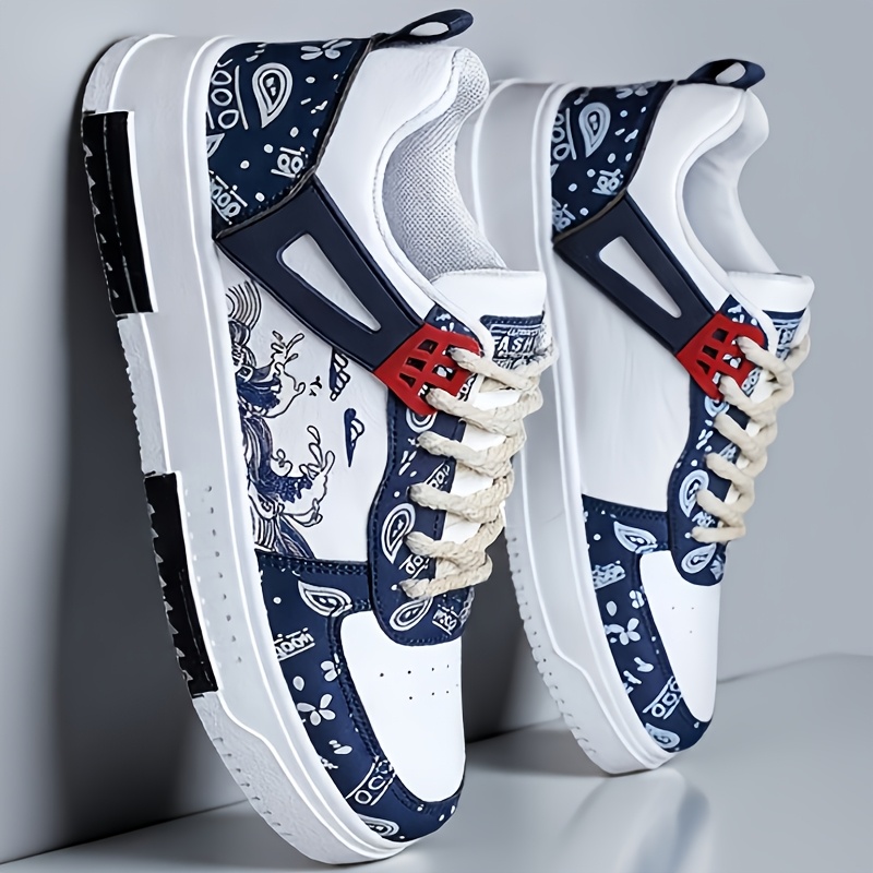 TEMU Fashion Casual Men's Sneakers | Trendy Versatile Sports Walking Shoes, Low-top With Cartoon Pattern, Lace-up Closure, Lightweight Pvc Sole