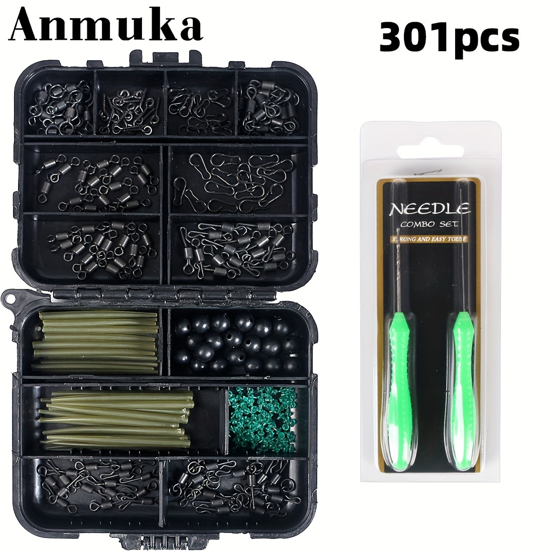 

301pcs Fishing Library Accessories A Box Of Carp Fishing Hooks Needle Carp Fishing Accessories Set Hose Block Bean Turn Ring Fishing Gear