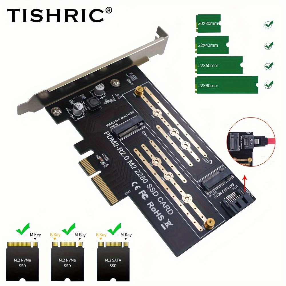 

Tishric M.2 Ssd To Pcie Adapter Card, Dual M+b Key Interface, M2 Nvme & Sata Ssd Expansion Board, Uncharged Power Mode, No Battery, Add-on Converter Pdm2-r2.0 For 2280/2260/2242 Ssd