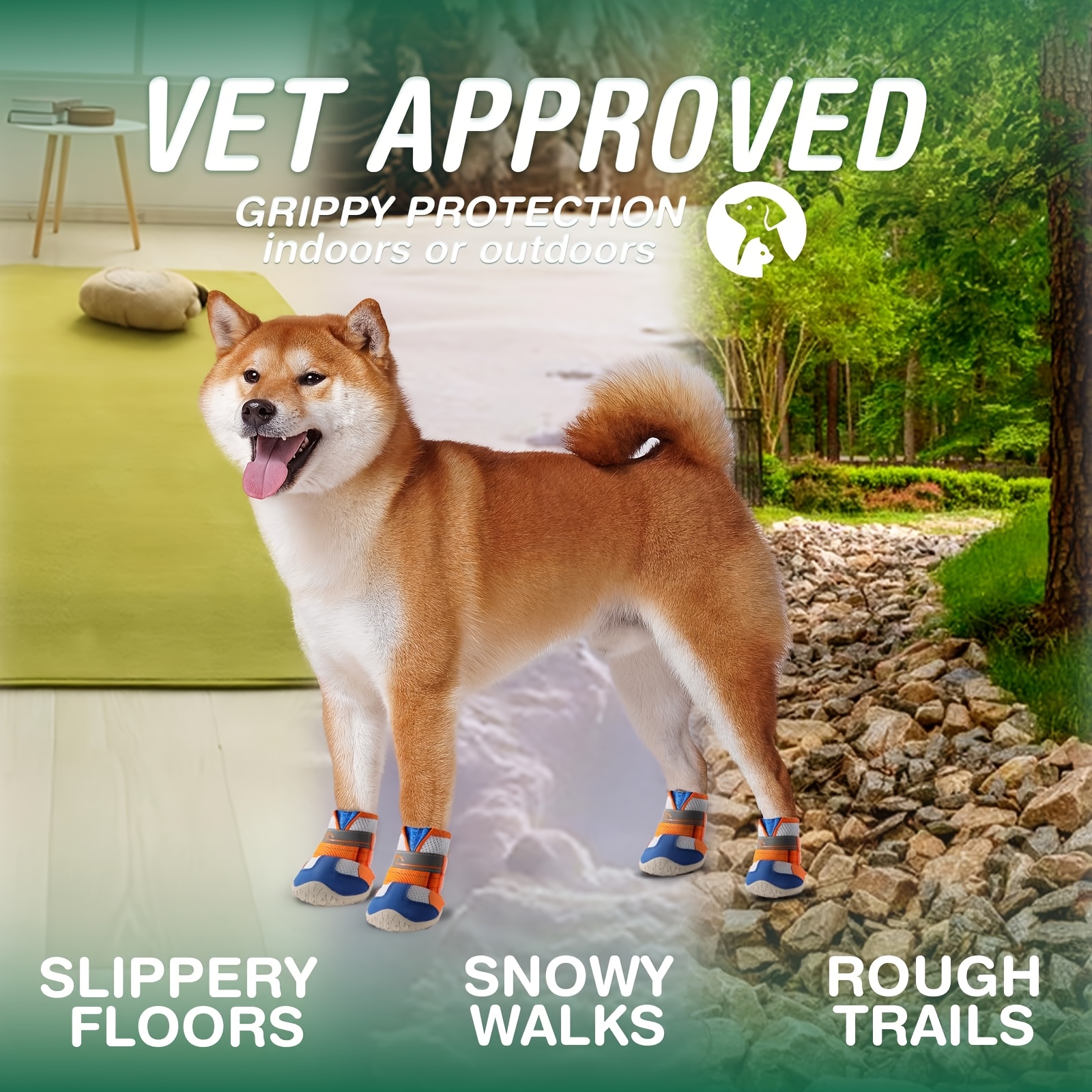4pcs Orange Dog Boots with Reflective Strips, Non-Slip Design