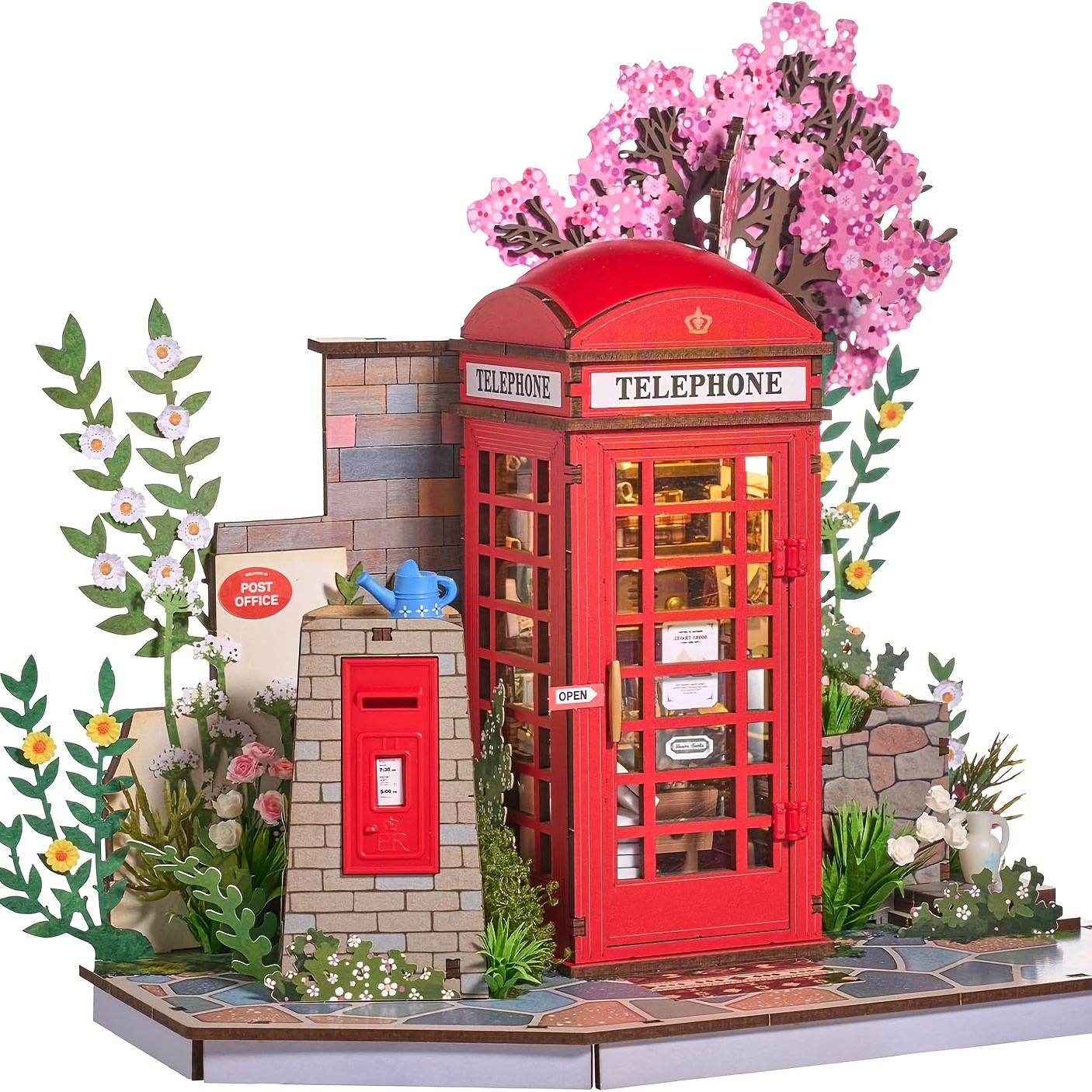 TEMU Robotime 3d Wooden Puzzle Kit, Telephone Booth Model Building Set, Creative Tabletop Decor, Mother's Day Gift, Handcrafted Present For Young