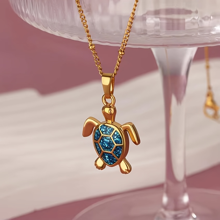 TEMU 1pc Fashion Turtle Necklace Women Golden Stainless Steel Turtle Pendant Necklace Wedding Aesthetic Bohemian Jewelry Gift