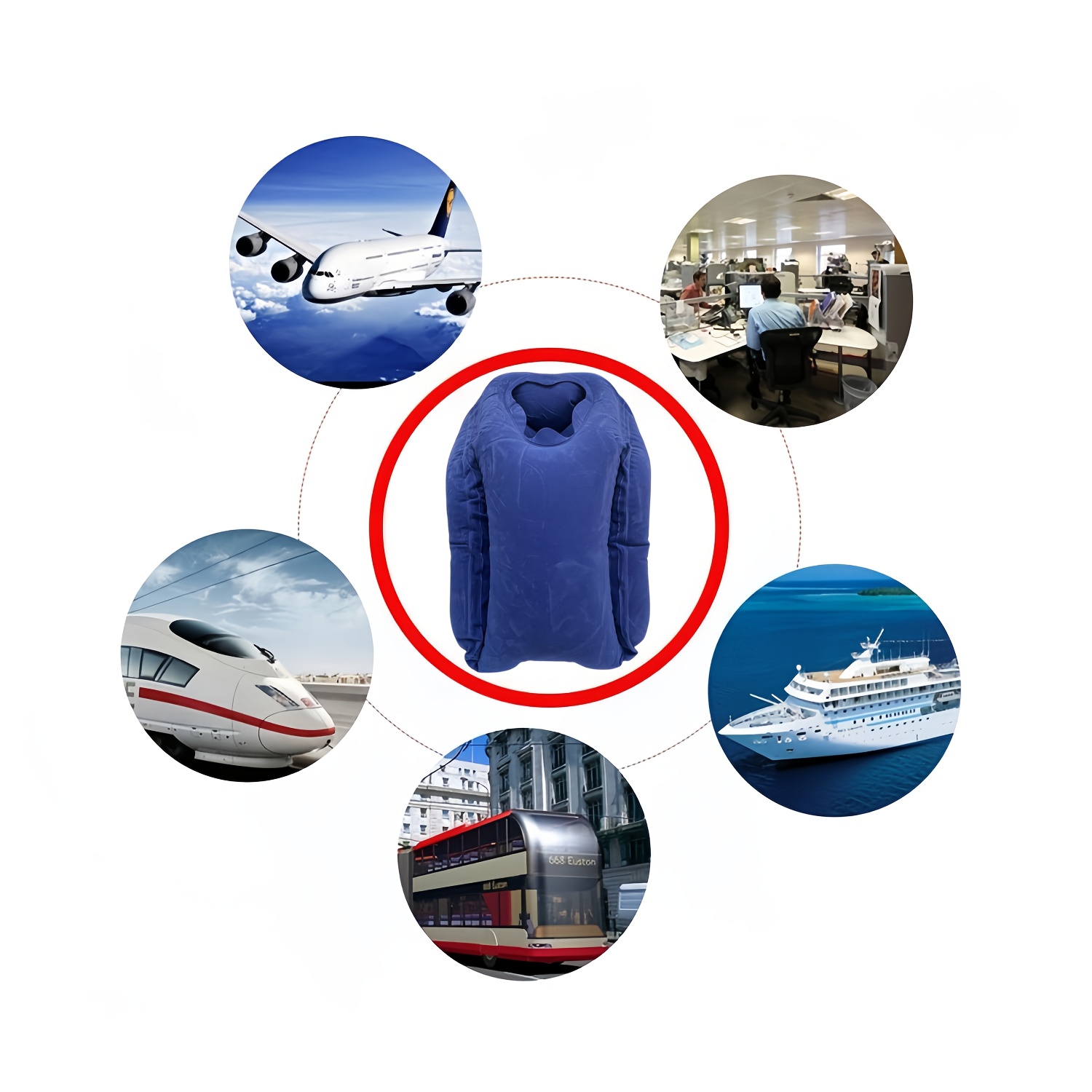 1 Inflatable Travel Pillow - Portable Ergonomic Neck and Head Support with Milk Velvet Cover, Suitable for Airplane, Car, Office & Camping (Blue/Red), Durble Valve, Neck Pillow Inflatable, Airplane Accessory, Soft Cover, Compact Design, Lightweight Material, Durable Fabric, Adjustable Cushion, Business Trips, Frequent Travelers