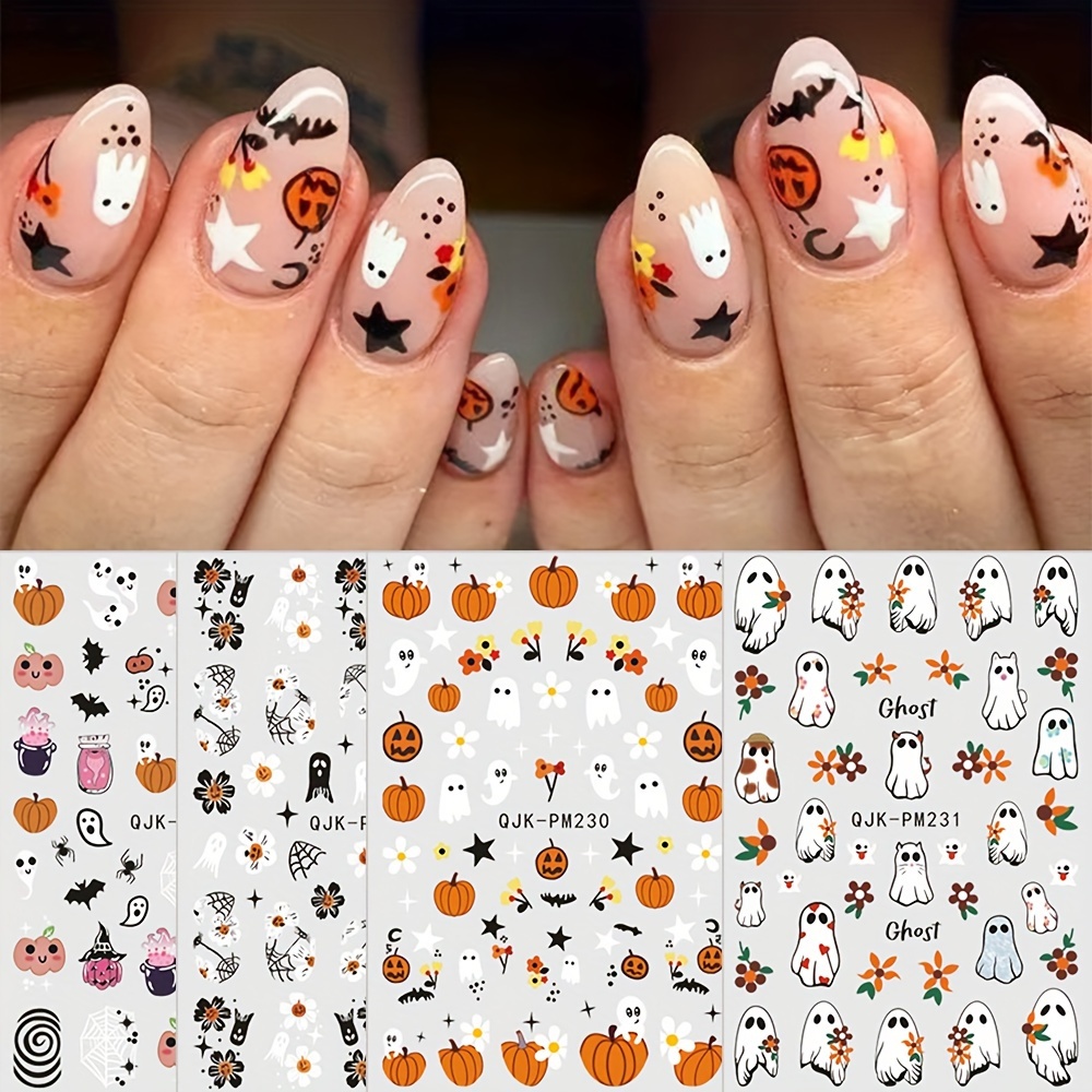 

4pcs Halloween Stickers - , Rectangular , -, Plastic Accents, Disposable, For Hands, Feet & , No , , , Pumpkins, , Spider Webs