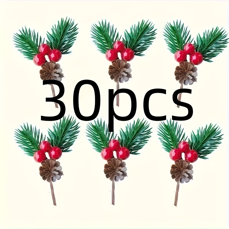 TEMU 30 Branches de Rouges - Ornement Réaliste pour Sapin de Noël avec Branches de Pin, Couronne de en Plastique Durable pour Couronnes de Fêtes,