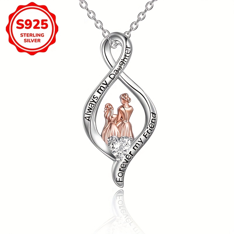 

4.3g/0.152oz S925 Silvery Inlaid Synthetic Zirconia Heart Mother-daughter Love Pendant Necklace Day Gift