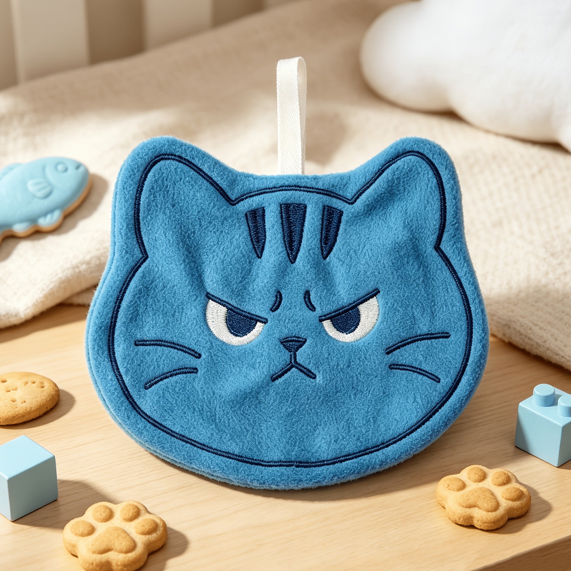 TEMU Serviette à main suspendue Chat Bleu , Ultra Absorbante Séchage Rapide Épais Peluche Petite Serviette pour Cuisine, Salle de Bain, Évier Maison