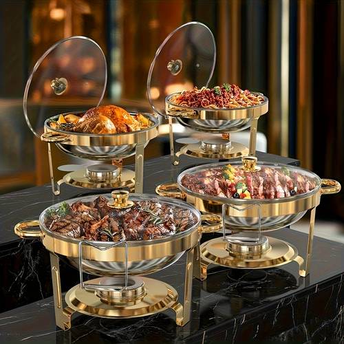 of high end stainless steel buffet insulated pot transparent glass cover and shelf support suitable for outdoor picnics family christmas dinners party catering events wedding banquets gold cooking