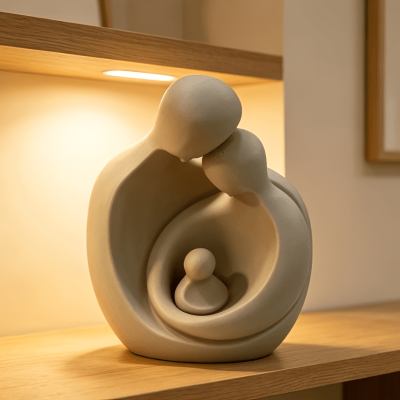 TEMU Elegant And Warm Minimalist Art Sculpture Of A Family Of Three, A Particularly Meaningful Commemorative Figurine For Desk Decor, Wine Cabinet