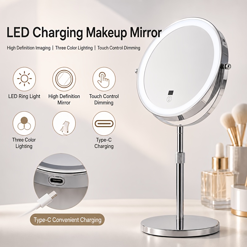TEMU 1x/10x Magnifying Makeup Mirror With 3, 360° Rotating Vanity Mirror Suitable For Bedroom, Suitable For Dressing Table, Compact Magnifier For