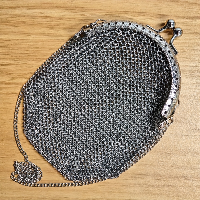 TEMU 1 Vintage , Handcrafted From The 1920s, Featuring A British Change Purse Design From Era With A Pure Silvery Twist Cap Top Mesh. This Mini