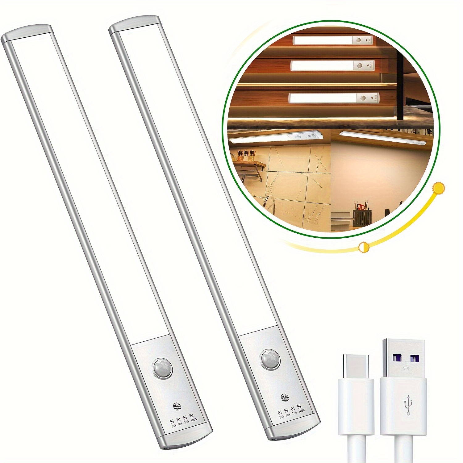 

2 Rechargeable Led Strip - 50 Led Rechargeable , , Freestanding Ceiling , Li- , , For , Closet,