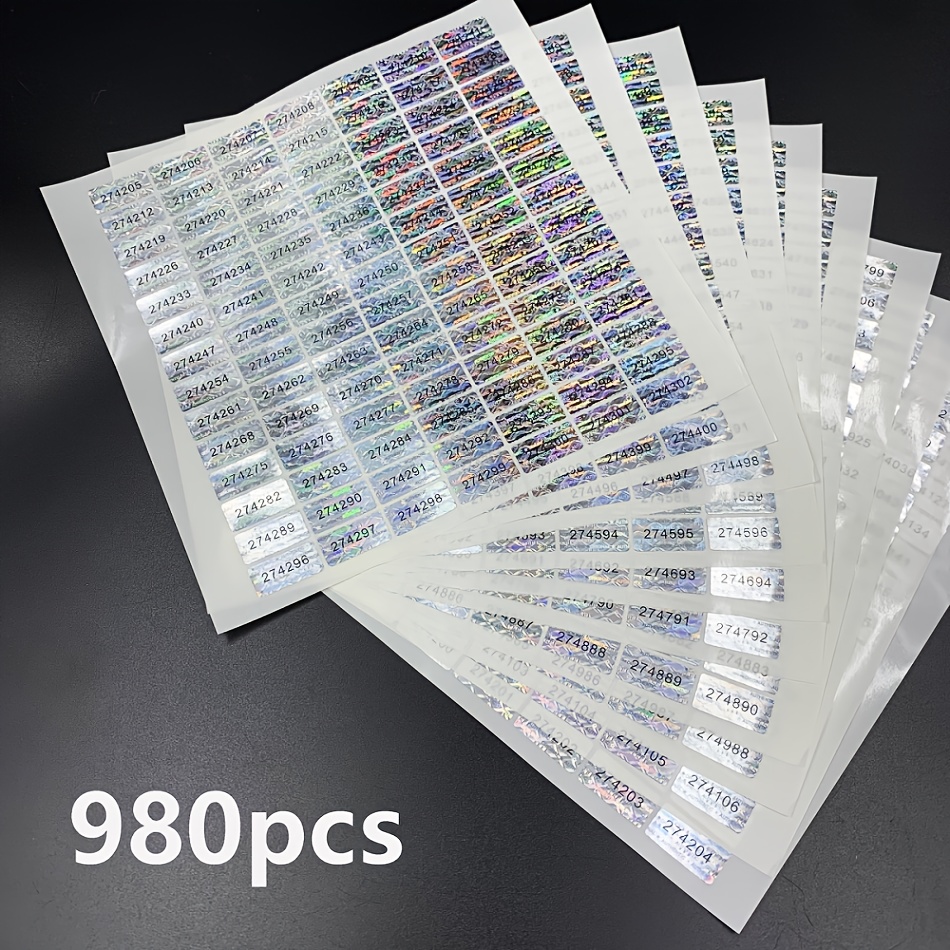 196/490/980pcs Hologram Stickers Tamper Proof Labels, Genuine Authentic Silver Holographic Labels With Serial Number, Single Use