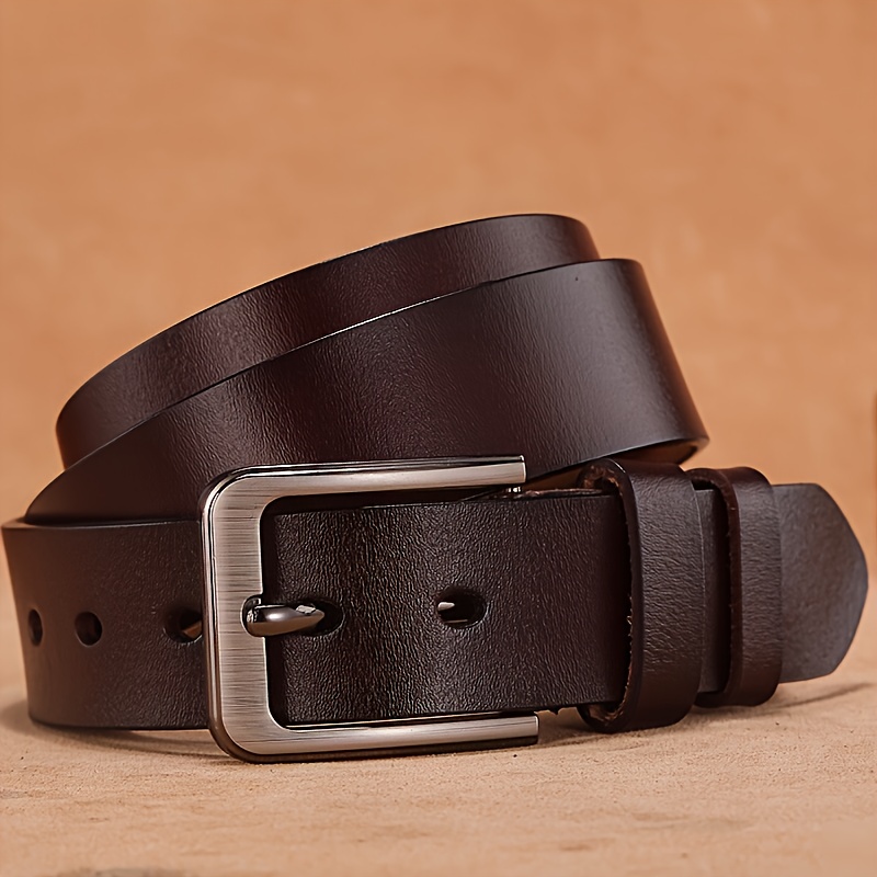 

1pc Men's Genuine Cowhide Leather Belt With Square Alloy - Casual Accessory, High-quality, Do Not Wash