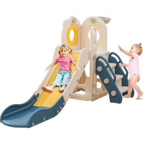 freestanding toddler slide 5in 1 kids indoor slide for toddlers 1 3 l shaped slide with basketball hoop baby slide for indoor outdoor for boys and girls birthday sturdy playground toy