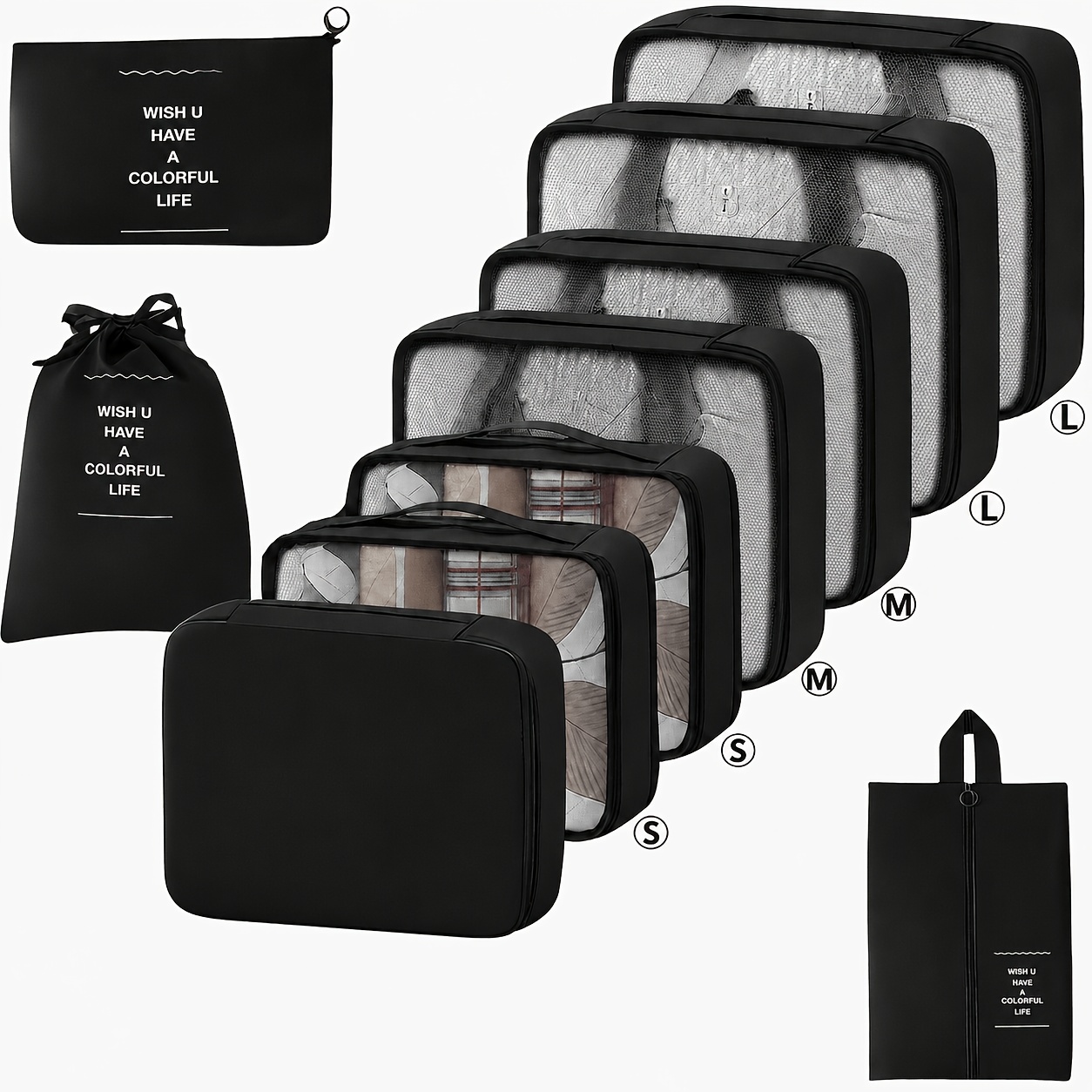 TEMU Set da 10 pezzi Borsa Organizzatrice da Viaggio per Imballaggio Bagaglio Set Cubi per Bagaglio Portatile Borsa Organizzatrice Pieghevole per