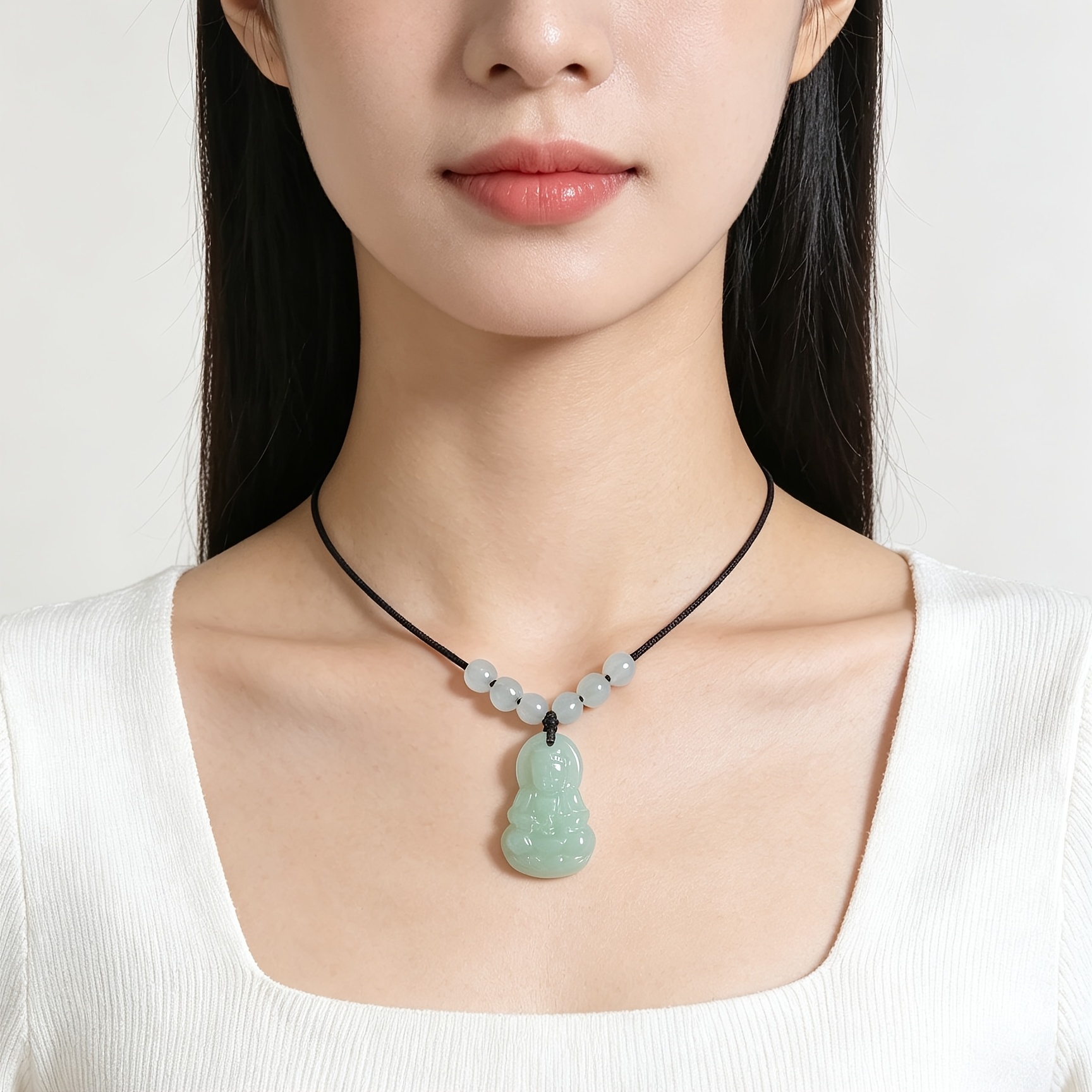 Classic Guanyin Amulet Pendant Necklace, Adjustable Length