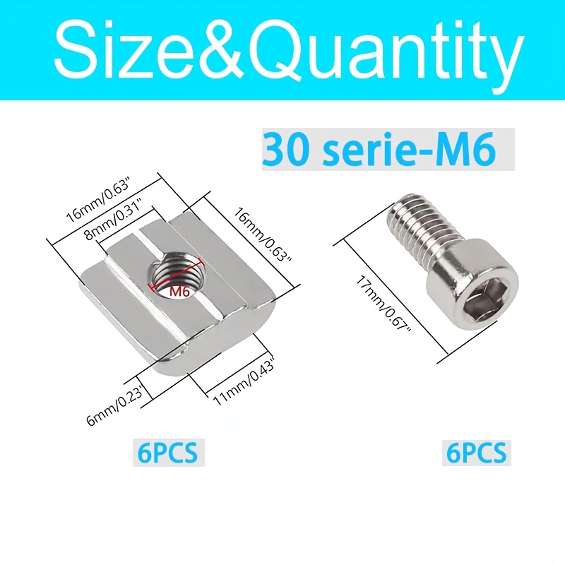 12pcs M5/m6/m8 Guide Rails And M8 30 Screws- M5 20 Series/ M6 M8 30 Series - B-slot - Sliding Nuts - Carbon Steel, Suitable For Profiles - Slot Type