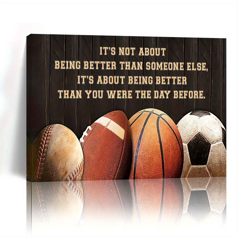 

1pc Wooden Framed Canvas Painting Football Baseball Sports Inspirational Quotes Wall Art Prints For Home Decoration, Living Room&bedroom, Festival Gift For Her Him, Out Of The Box