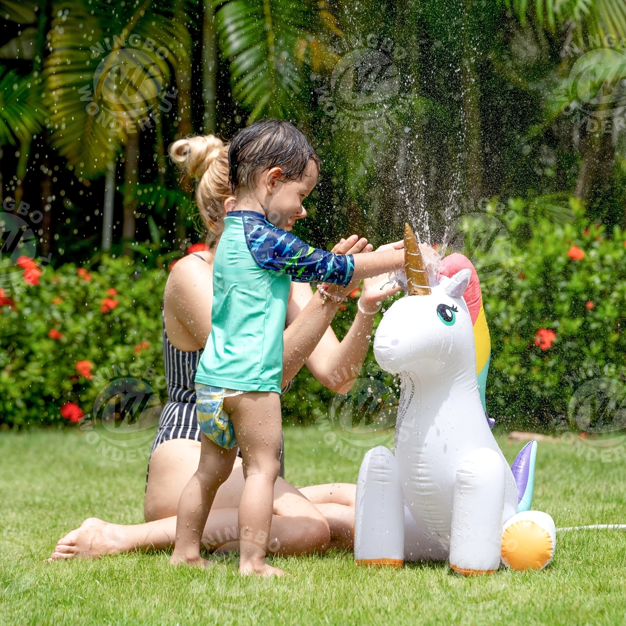 inflatable unicorn sprinkler toy white pink Temu Mexico