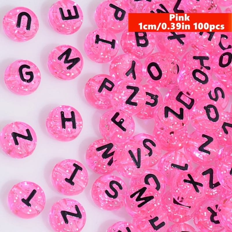 TEMU 100pcs 10mm Pink Large Size Translucent Mixed Letter Bracelet Spacer Beads For Bracelet Necklace Jewelry Making