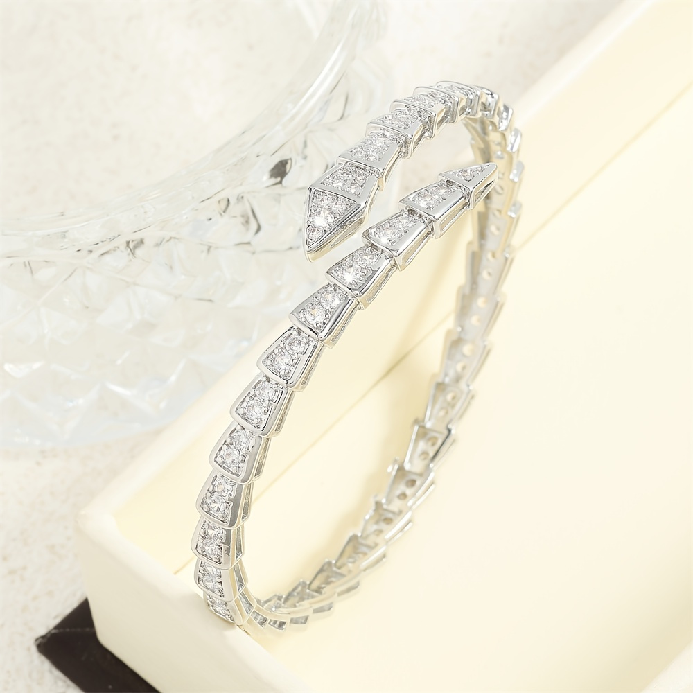 Elegant Snake Bone Cuff Bracelet with Sparkling Zirconia - Perfect for Everyday & Party Wear, Ideal Valentine's Gift details 2